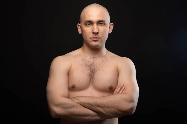 Image of bald man with bare shoulders and arms crossed — Stock Photo, Image