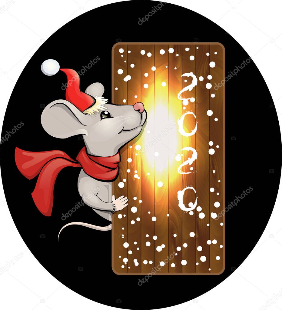 Rat in Santa Claus hat new year symbol 2020 colorful vector illu