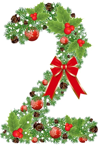 Nummer 2 met decoratie voor Kerstmis ontwerp en Nieuwjaar met — Stockvector