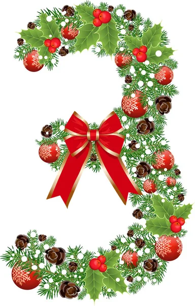 Nummer 3 met decoratie voor Kerstmis ontwerp en Nieuwjaar met — Stockvector