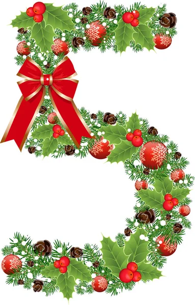 Número 5 con decoración para el diseño de Navidad y Año Nuevo con — Archivo Imágenes Vectoriales