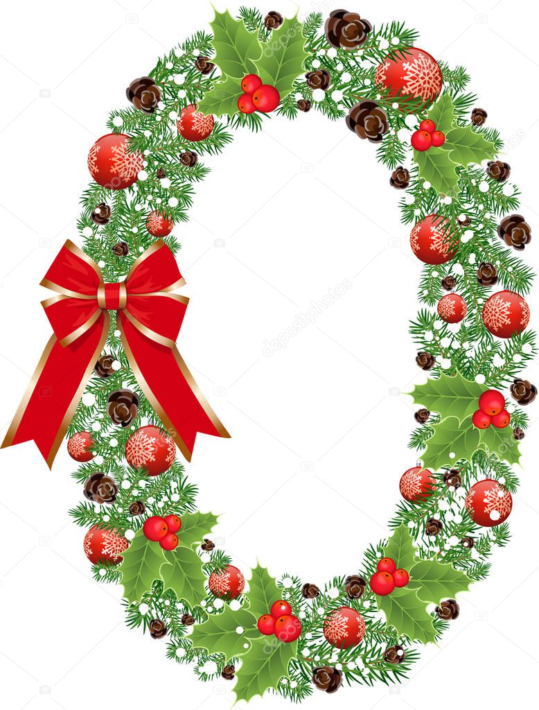 Number 0 with decoration for Christmas design and New Year with 