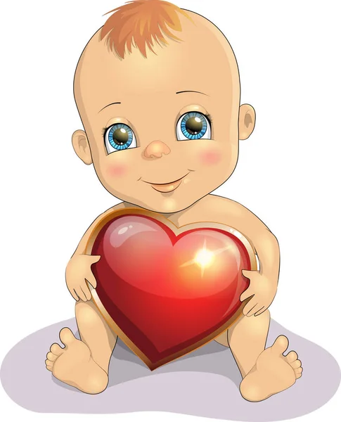 Joyeuse Saint-Valentin avec drôle bébé mignon tenant dans les mains — Image vectorielle