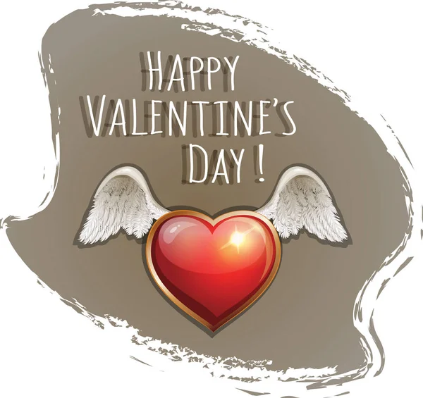 Happy Valentine's Day with heart with wings  1 — 스톡 벡터