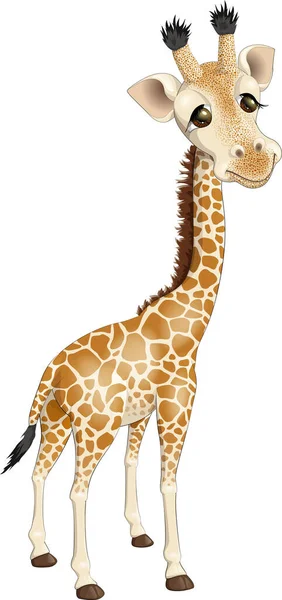 Carino Cartone Animato Sorridente Piccola Giraffa Illustrazione Vettoriale Animale Africano — Vettoriale Stock