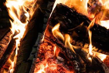 Yangında yakılan ahşap odunların yakınına.