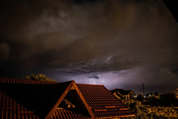 Lightning Storm Residential Area — Stock Photo, Image