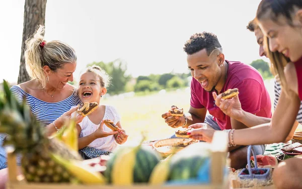 Cropped View Happy Multiracial Families Having Fun Kids Pic Nic — Stock Photo, Image