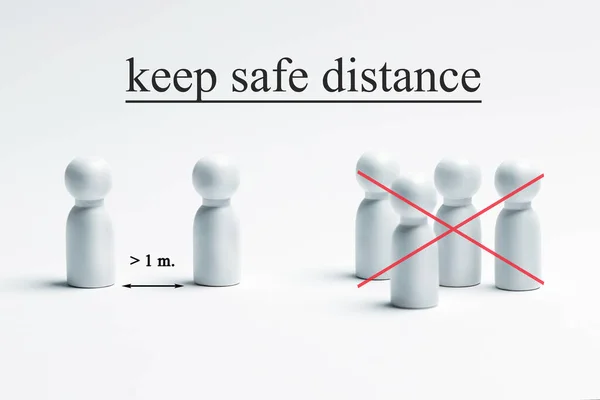 Keep a safe distance sign. People with distance measure. Steps to protect yourself