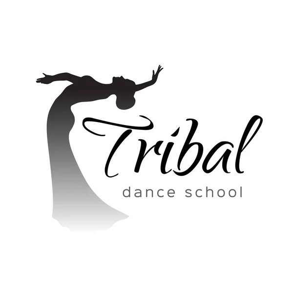 Tribal dance logo. Embleem met dansende vrouw voor school, festival, feest, evenement, lessen. — Stockvector