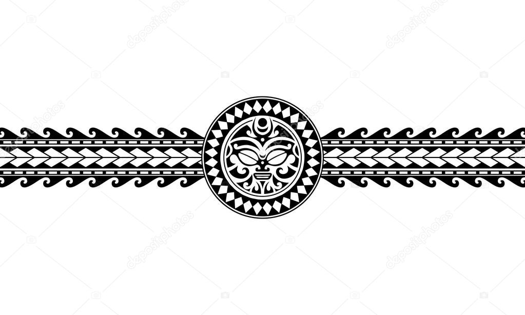 Maori polynesian tattoo border tribal sleeve pattern vector. Samoan bracelet tattoo design fore arm or foot. Armband tattoo tribal.