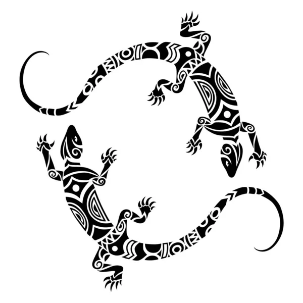 Hagedissen Maori stijl. Tattoo schets of logo — Stockvector