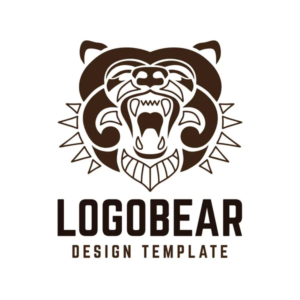 Ayı logosu - Beyaz arka planda vektör çizimi Grizzly Bear siluet tasarımı. Amblem, etiket veya maskot şablonu. — Stok Vektör