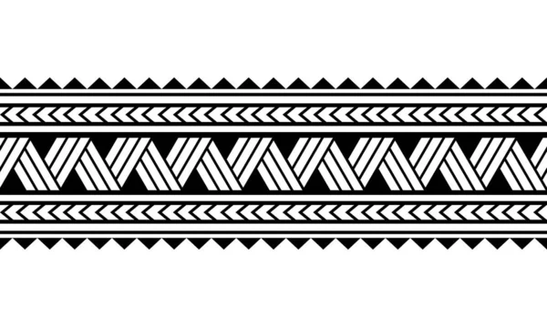 Pulsera de tatuaje polinesia maorí. Manga tribal sin costuras patrón vector. Samoa borde tatuaje diseño delantero brazo o pie. Brazalete tatuaje tribal. ornamento sin costuras de tela de banda aislada sobre fondo blanco — Vector de stock