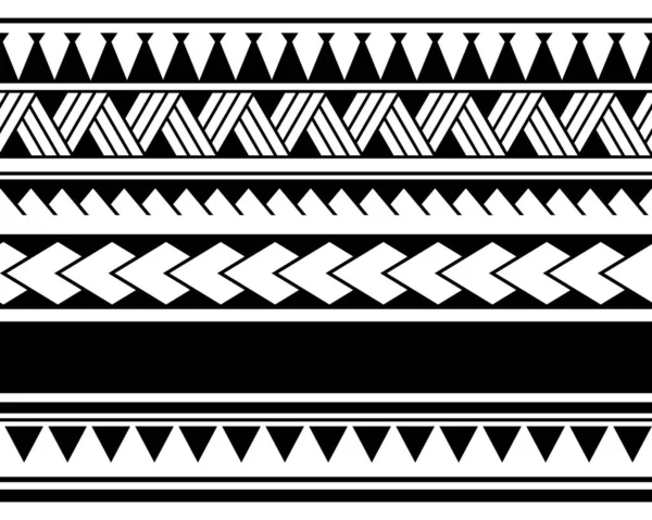 Maori polynesische tattoo mouw. Tribal armband naadloze patroon vector. Samoaanse grens tattoo ontwerp voorarm of voet. Armband tatoeage tribal. band weefsel naadloos ornament geïsoleerd op witte achtergrond — Stockvector