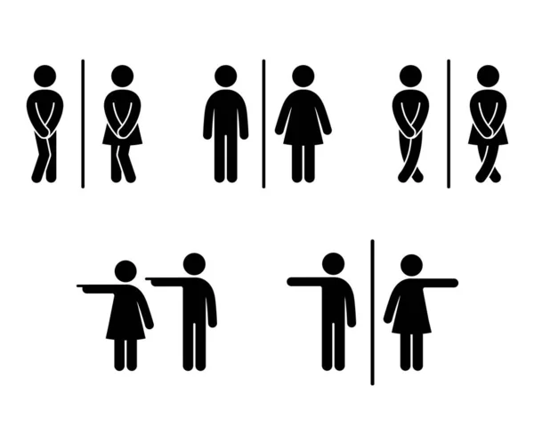 Набор знака WC Icon Vector Illustration на белом фоне. Векторные иконки мужчины и женщины. Смешной символ унитаза — стоковый вектор