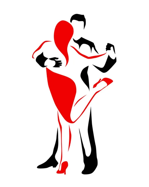 Tango χορευτικό ζευγάρι ανδρών και γυναικών διανυσματική απεικόνιση, λογότυπο, εικονίδιο για dansing σχολείο, κόμμα. Κόκκινο και μαύρο. — Διανυσματικό Αρχείο