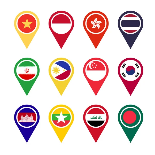Países Asiáticos Parte Vector Iconos Diseño — Vector de stock