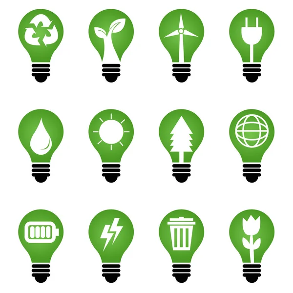 Set Eco Icons Light Bulbs — Stock Vector