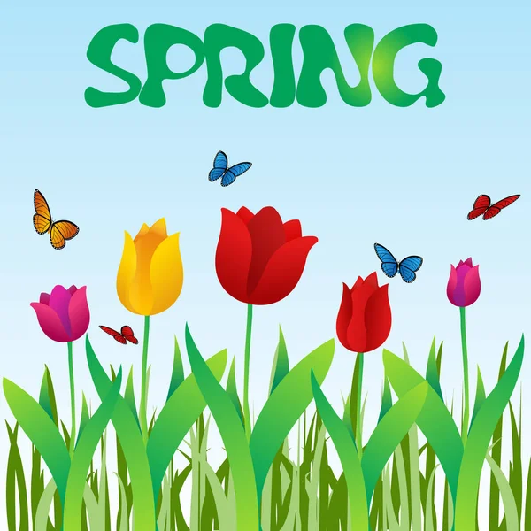 Frühling Hintergrund Mit Bunten Tulpen — Stockvektor