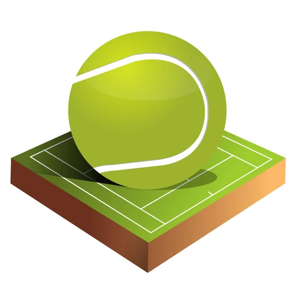 Ballon Tennis Sur Gazon Vert Illustration Terrain — Image vectorielle