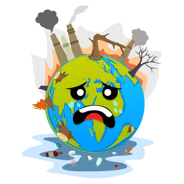 Illustration Mascotte Représentant Terre Touchée Par Pollution Atmosphérique Déforestation — Image vectorielle