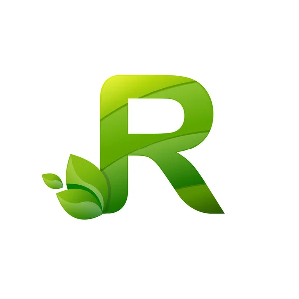 文字R葉の自然ロゴアイコンベクトル — ストックベクタ