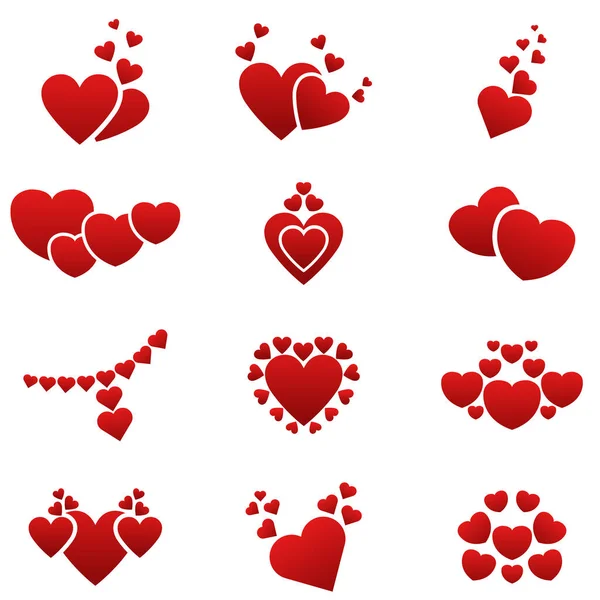 Σύνολο Κόκκινων Καρδιών Διανυσματική Απεικόνιση — Διανυσματικό Αρχείο