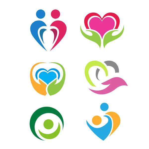 Uppsättning Hjärta Vårdande Människor Ikon Logotyper — Stock vektor