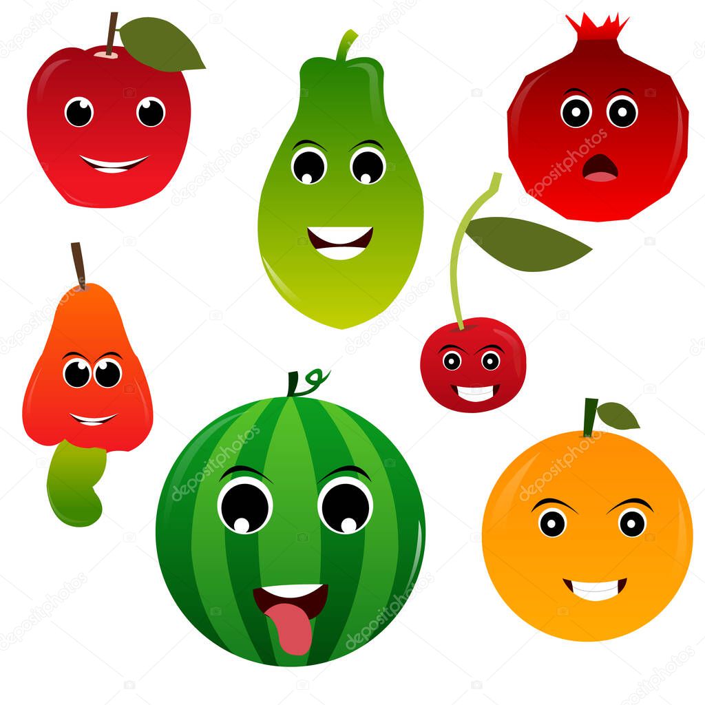 set of funny cartoon fruits