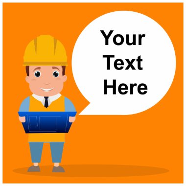 Bir mühendis ve metin illüstrasyonunun vektör çizimi