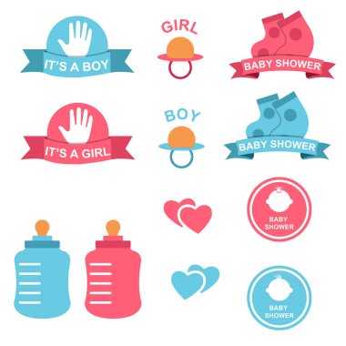 Bebek oğlan ve bebek kız vektör simgeleri ayarlandı