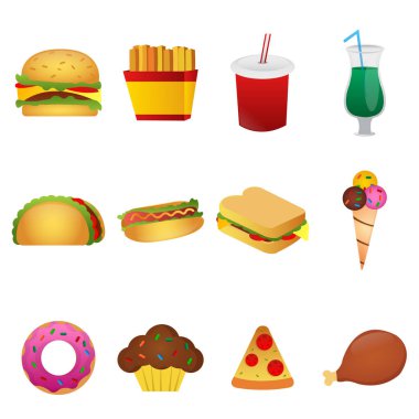 Fast food simgeleri vektör sanatını belirler