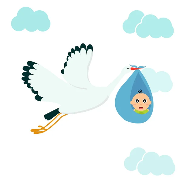 Flying Egret Bringing Baby Illustration — Stock Vector