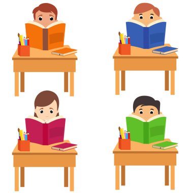 Öğrenciler üzerinde çalışmak çocuklar vektör illüstrasyon tasarımı