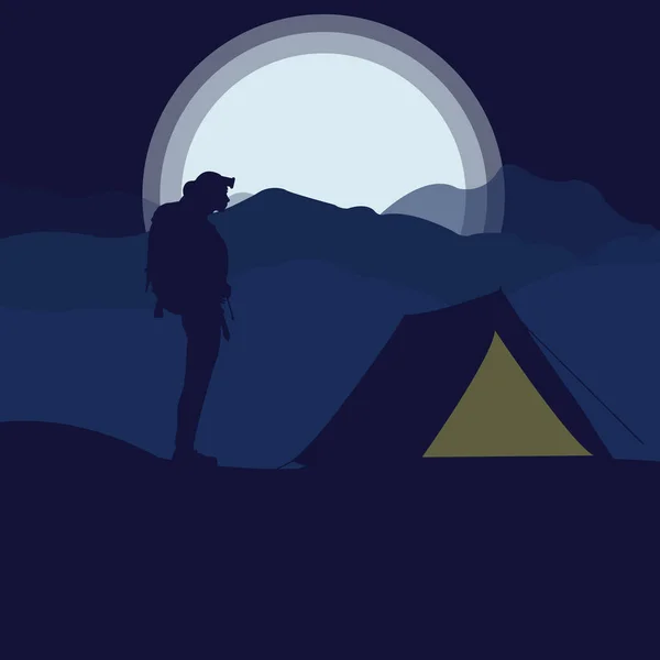 Camping Diseño Ilustración Vectorial Noche — Vector de stock