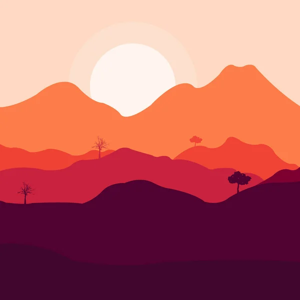 Sunset Mountains Vector Illustration Design — Stock Vector