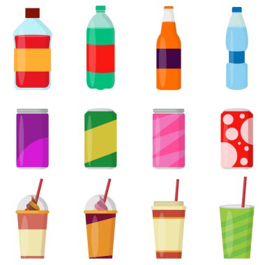 Yumuşak içecek şişeleri, dondurma ve soda vektör illüstrasyonu