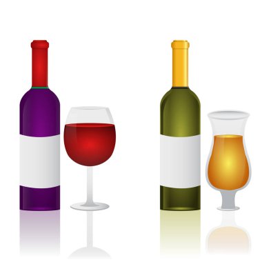 Şarap şişeleri ve gözlük vektör çizimi tasarımı