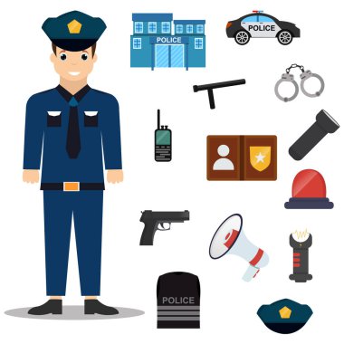 Polis ve simgeler vektör illüstrasyon tasarımı