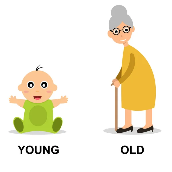 Jeune Vieux Comparaison Enfants Vecteur Illustration Design — Image vectorielle