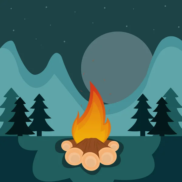 Night Campfire Vector Ilustrație Design — Vector de stoc