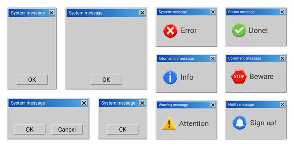 Sistema operativo en blanco marcadores de posición ventanas con botones — Vector de stock