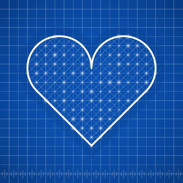 Plantilla de dibujo en forma de corazón con fondo azul — Archivo Imágenes Vectoriales