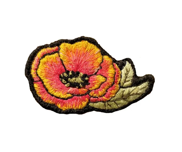 Embroidered Poppy White Background — 스톡 사진
