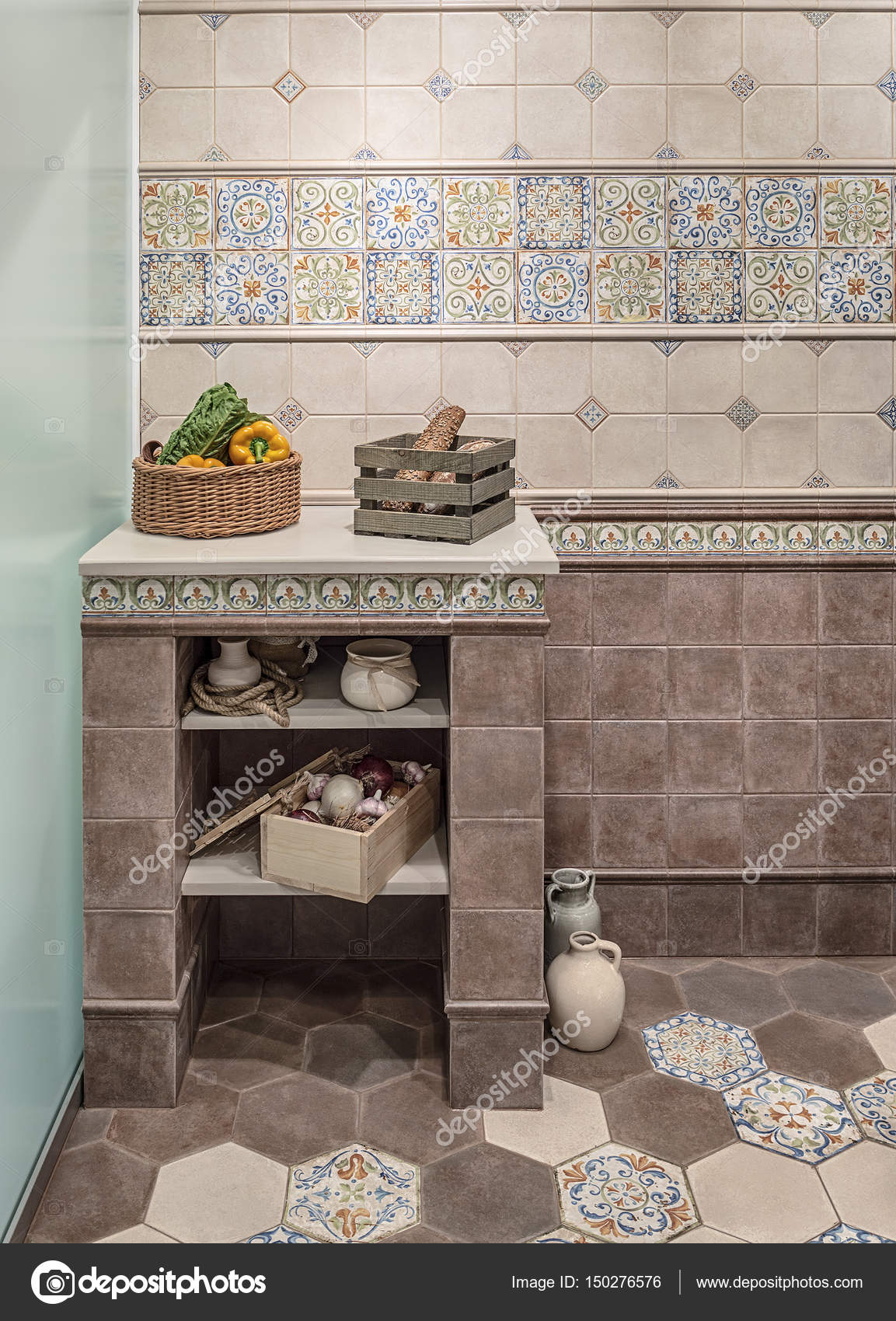 Küche Interieur im retro-Stil. Die Wände, den Boden und in der ... Küche Interieur im retro-Stil. Die Wände, den Boden und in der ...