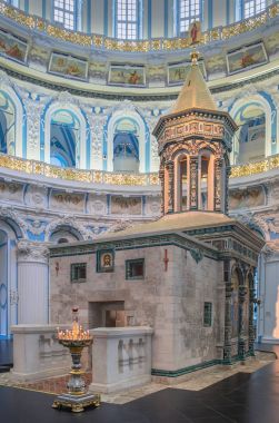 Moskova bölgesi. Istra. 13 Eylül 2017. Şapel (Cuvuklia) Yeni Kudüs Manastırı diriliş Katedrali Kutsal türbe