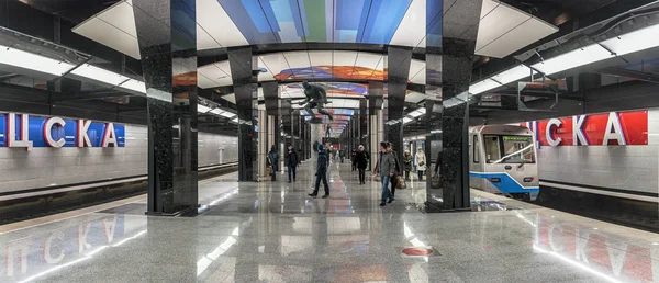 Moskva, 24 března 2018. Stanice metra Cska – je stanice na lince Kalininsko Solntsevskaya Moskvy metropolitní, ktére 26 února 2018 — Stock fotografie