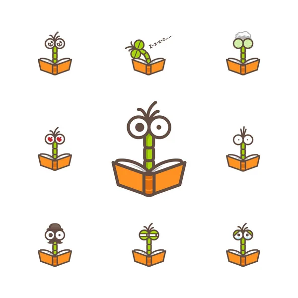 Komik yeşil solucan bir turuncu kitap okuma