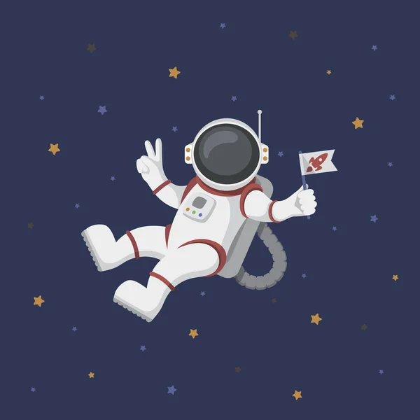 Astronaute volant drôle dans l'espace avec des étoiles autour Illustrations De Stock Libres De Droits